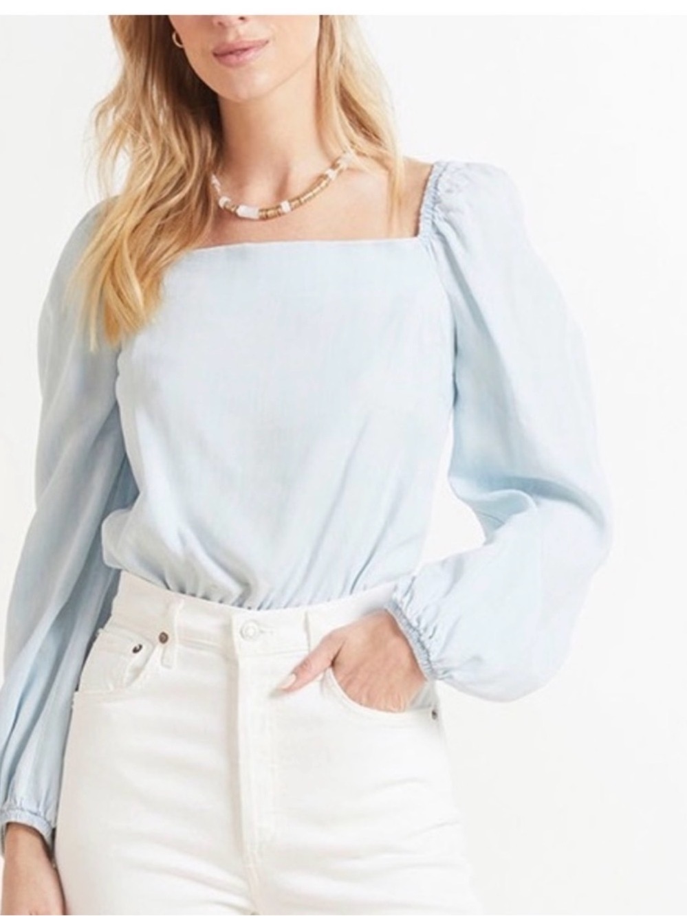 Anthro Cloth & Stone Smocked Square Neck Blouse, Size S